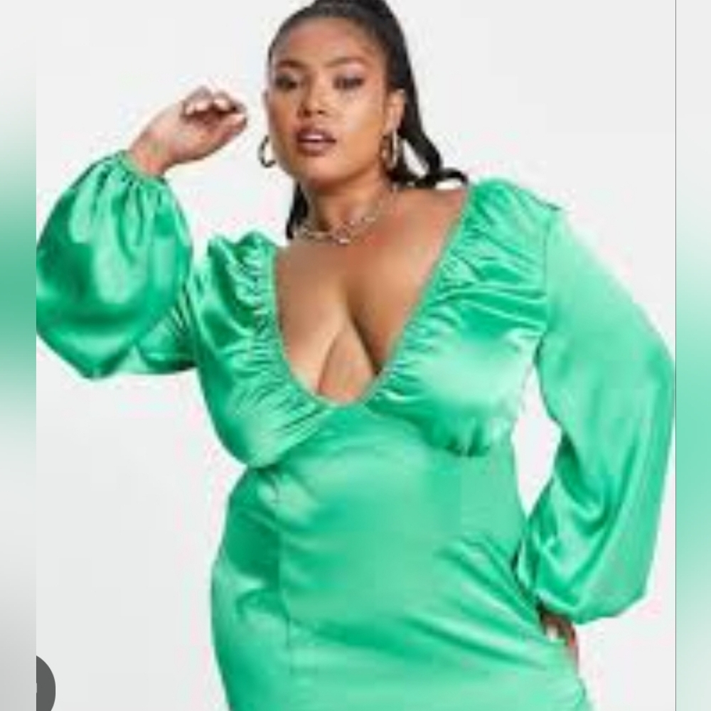 Plus-size dress by ASOS DESIGN Most grammable V-neck Long puff sleeves T…